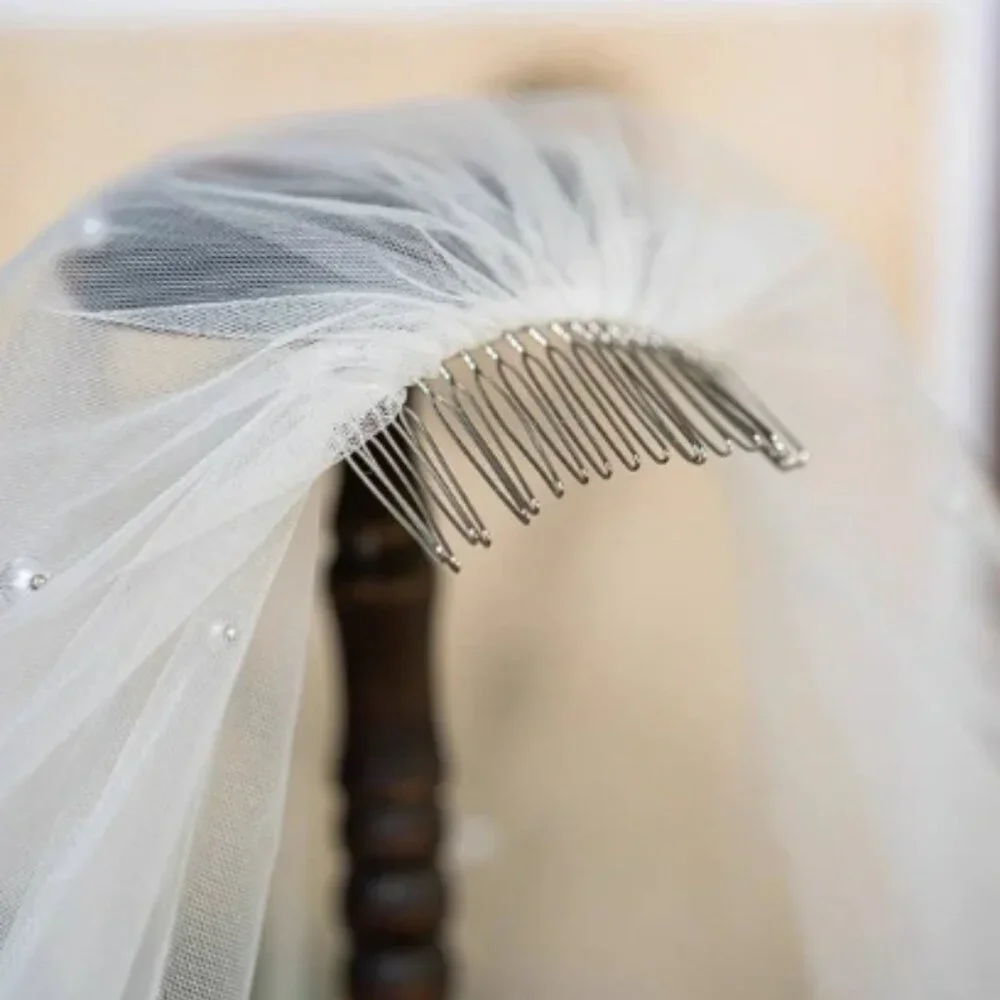 Short Pearl Beaded Short Wedding Veil